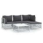 5 Piece Garden Lounge Set with Cushions White Steel