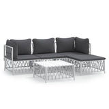 5 Piece Garden Lounge Set with Cushions White Steel - Front View