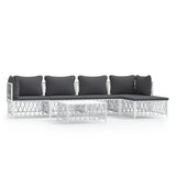 6 Piece Garden Lounge Set with Cushions White Steel - Front View
