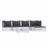 6 Piece Garden Lounge Set with Cushions White Steel - Side View