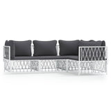 4 Piece Garden Lounge Set with Cushions White Steel - Front View