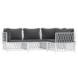 4 Piece Garden Lounge Set with Cushions White Steel - Side View