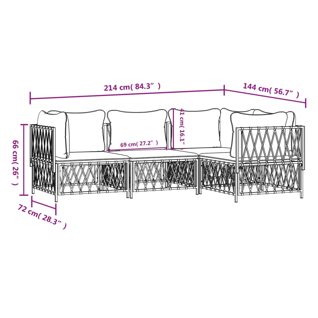 4 Piece Garden Lounge Set with Cushions White Steel