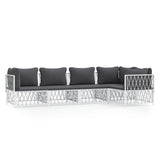 5 Piece Garden Lounge Set with Cushions White Steel - Front View