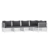 5 Piece Garden Lounge Set with Cushions White Steel - Side View