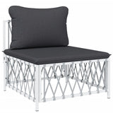 5 Piece Garden Lounge Set with Cushions White Steel - 45-Degree Angle