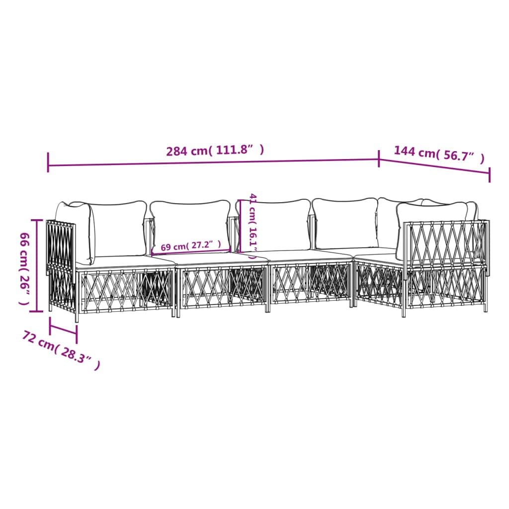 5 Piece Garden Lounge Set with Cushions Anthracite Steel