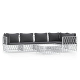 6 Piece Garden Lounge Set with Cushions White Steel