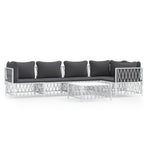 6 Piece Garden Lounge Set with Cushions White Steel