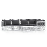 6 Piece Garden Lounge Set with Cushions White Steel - Front View