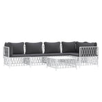 6 Piece Garden Lounge Set with Cushions White Steel