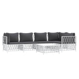 6 Piece Garden Lounge Set with Cushions White Steel - Side View