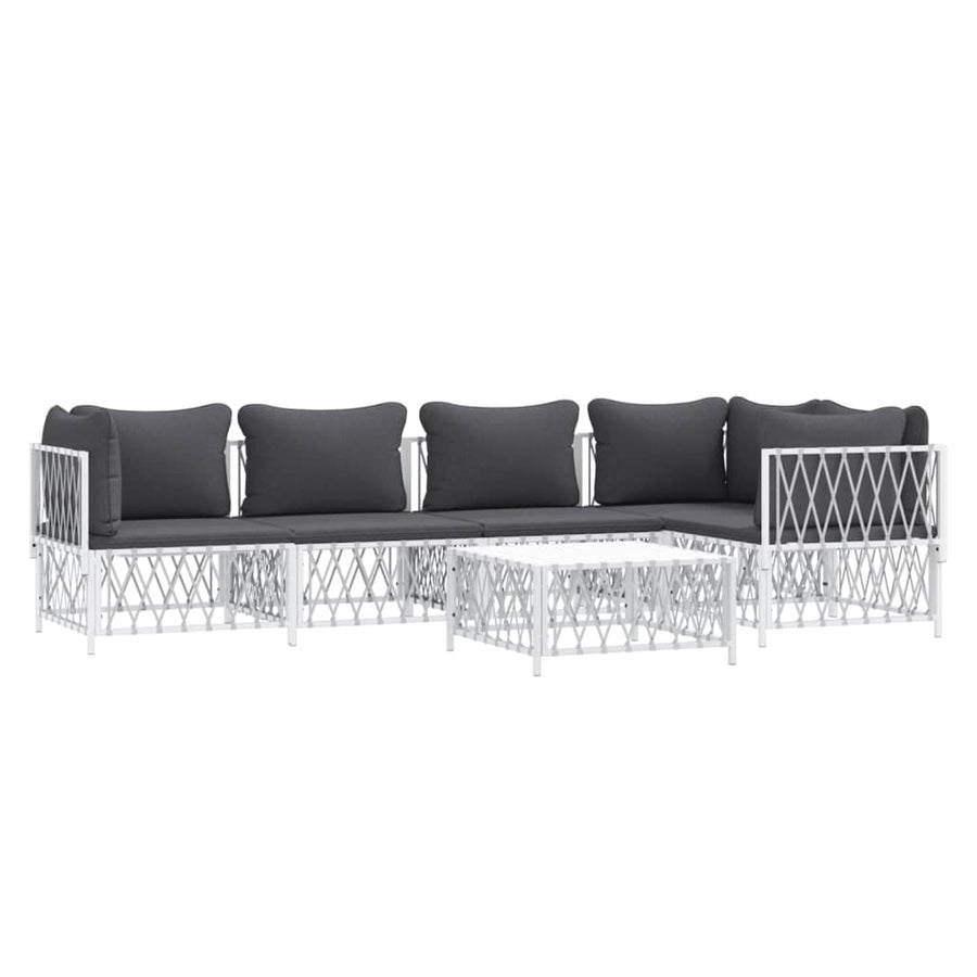 6 Piece Garden Lounge Set with Cushions White Steel
