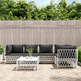 6 Piece Garden Lounge Set with Cushions White Steel