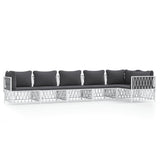 6 Piece Garden Lounge Set with Cushions White Steel - Front View