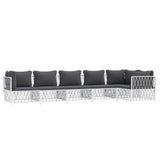 6 Piece Garden Lounge Set with Cushions White Steel - Side View