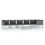 7 Piece Garden Lounge Set with Cushions White Steel - Front View