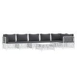 7 Piece Garden Lounge Set with Cushions White Steel - Side View