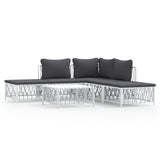 6 Piece Garden Lounge Set with Cushions White Steel - Front View
