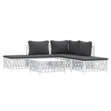 6 Piece Garden Lounge Set with Cushions White Steel - Side View