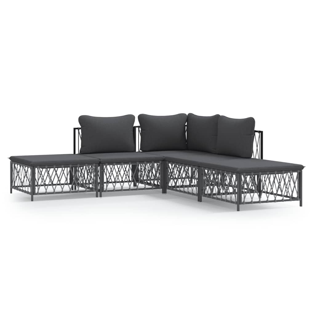 5 Piece Garden Lounge Set with Cushions Anthracite Steel