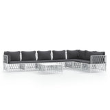 8 Piece Garden Lounge Set with Cushions White Steel - Front View