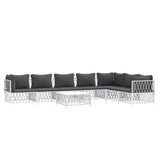 8 Piece Garden Lounge Set with Cushions White Steel - Side View