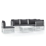 6 Piece Garden Lounge Set with Cushions White Steel - Front View