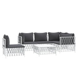 6 Piece Garden Lounge Set with Cushions White Steel - Side View