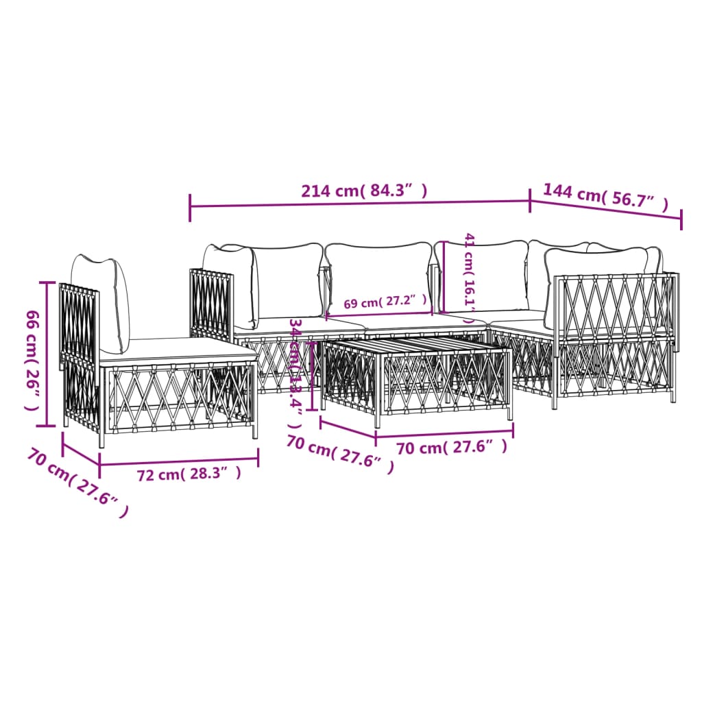 6 Piece Garden Lounge Set with Cushions White Steel