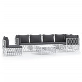 7 Piece Garden Lounge Set with Cushions White Steel - Front View