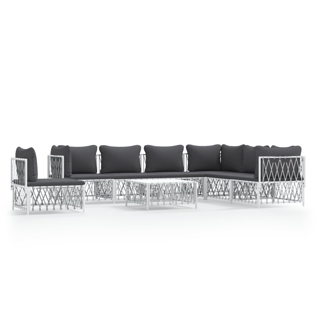 8 Piece Garden Lounge Set with Cushions White Steel