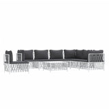 8 Piece Garden Lounge Set with Cushions White Steel - Side View