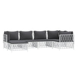 6 Piece Garden Lounge Set with Cushions White Steel - Side View