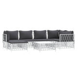 7 Piece Garden Lounge Set with Cushions White Steel - Front View