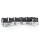7 Piece Garden Lounge Set with Cushions White Steel - Front View