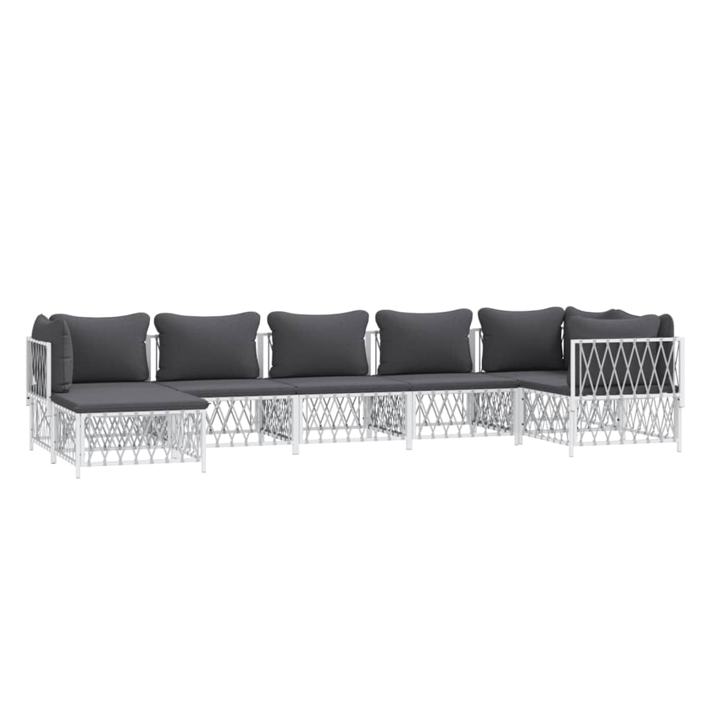 7 Piece Garden Lounge Set with Cushions White Steel