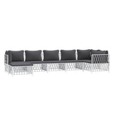 7 Piece Garden Lounge Set with Cushions White Steel