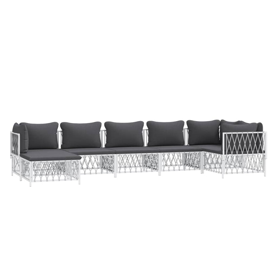 7 Piece Garden Lounge Set with Cushions White Steel