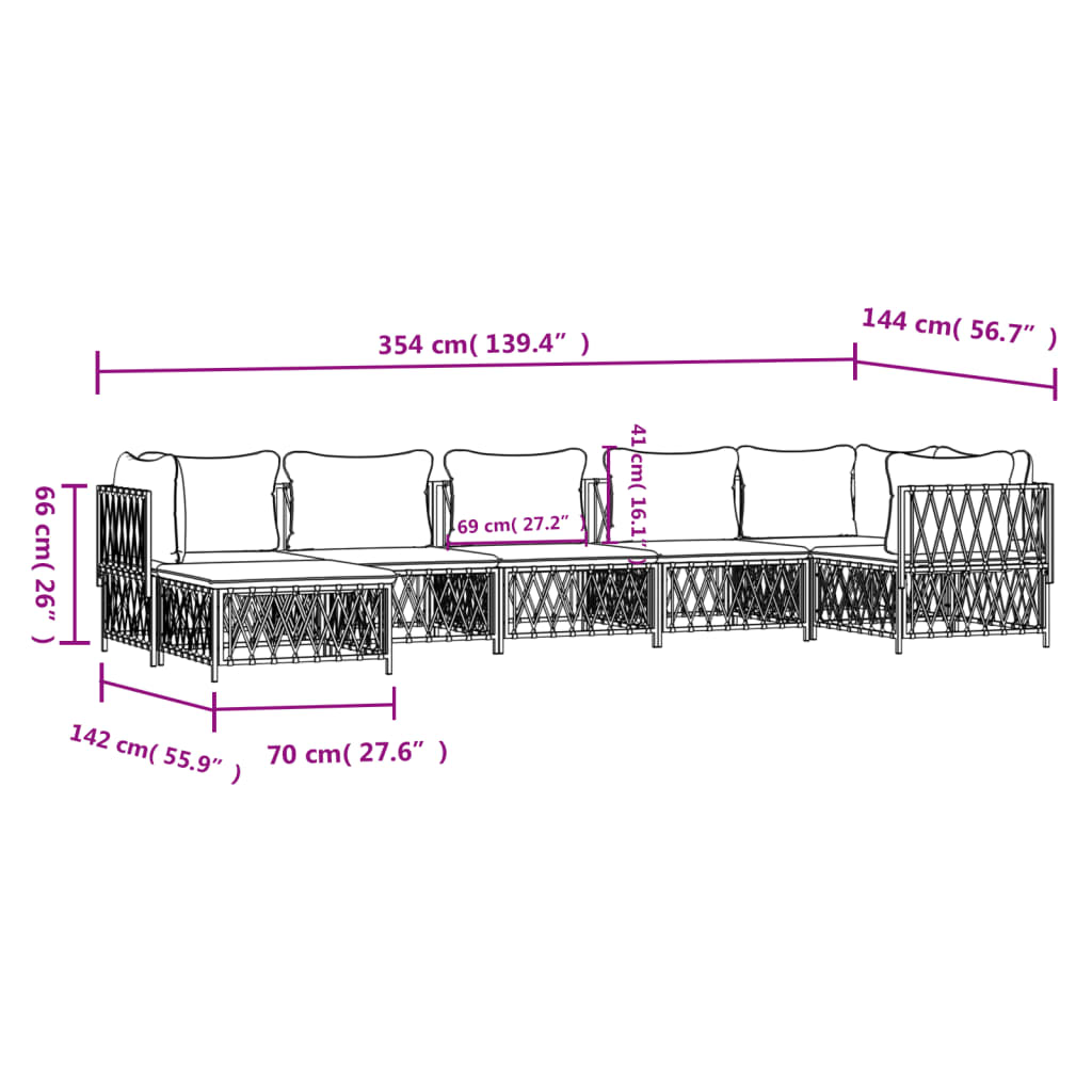7 Piece Garden Lounge Set with Cushions White Steel