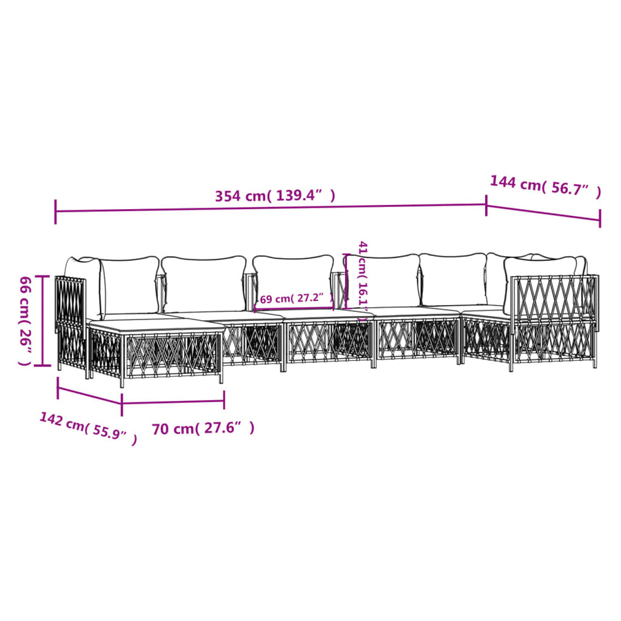 7 Piece Garden Lounge Set with Cushions White Steel