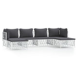 6 Piece Garden Lounge Set with Cushions White Steel - Front View