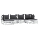 6 Piece Garden Lounge Set with Cushions White Steel - Side View