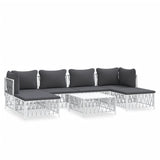 7 Piece Garden Lounge Set with Cushions White Steel - Front View