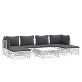 7 Piece Garden Lounge Set with Cushions White Steel - Side View