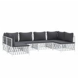 6 Piece Garden Lounge Set with Cushions White Steel - Side View