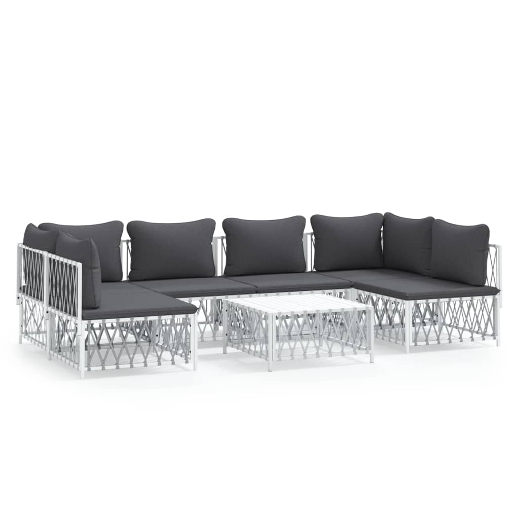 7 Piece Garden Lounge Set with Cushions White Steel