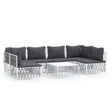 7 Piece Garden Lounge Set with Cushions White Steel - Front View