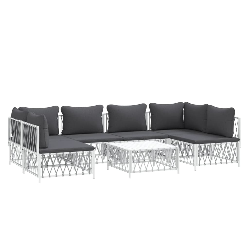 7 Piece Garden Lounge Set with Cushions White Steel