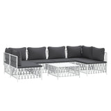 7 Piece Garden Lounge Set with Cushions White Steel